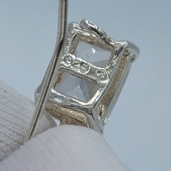 Silver 925 Earrings Rectangular Crystal Leverback Earrings #1208 - Picture 7 of 14